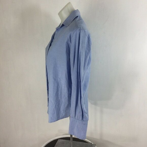ZARA BASIC Blouse Button Front Shirt Solid Blue - Picture 2 of 7
